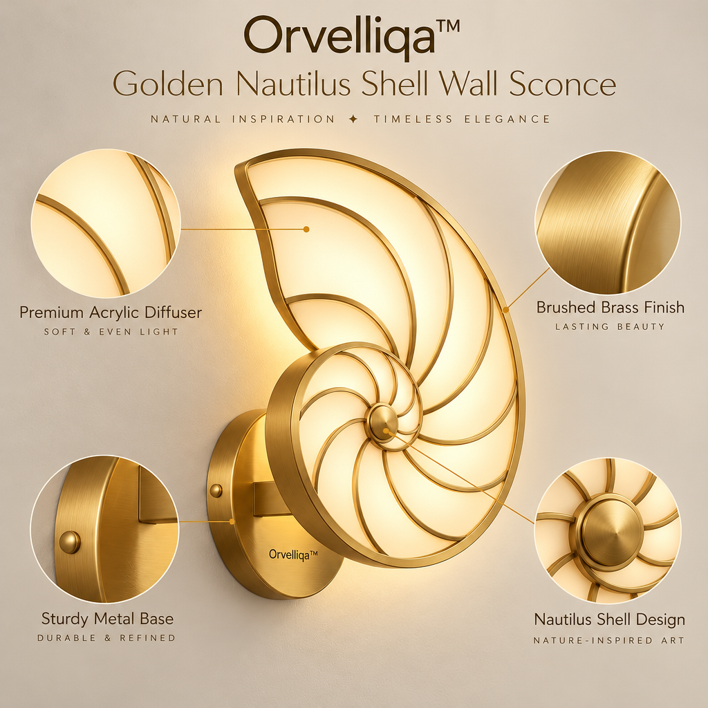 Orvelliqa™ Golden Nautilus Shell Wall Sconce - image 3