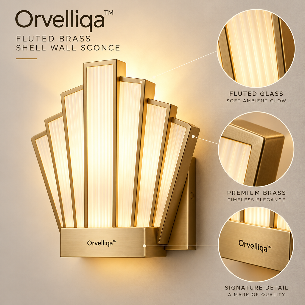 Orvelliqa™ Fluted Brass Shell Wall Sconce - image 3