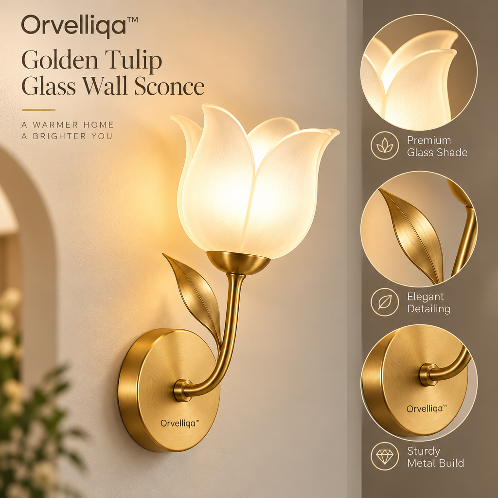 Orvelliqa™ Golden Tulip Glass Wall Sconce - image 3