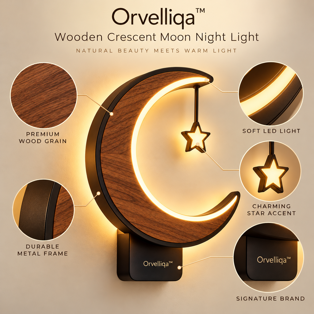 Orvelliqa™ Wooden Crescent Moon Night Light - image 3