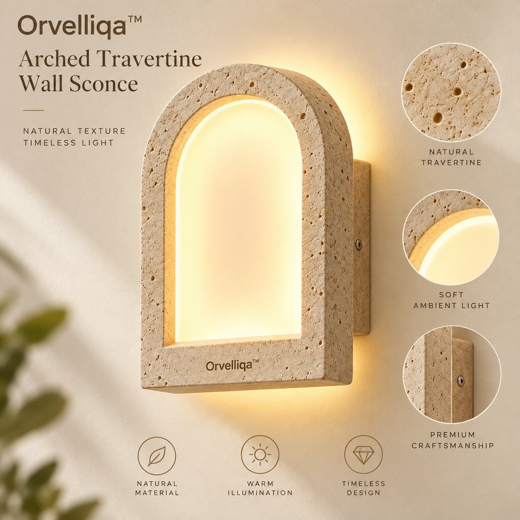 Orvelliqa™ Arched Travertine Wall Sconce - image 3