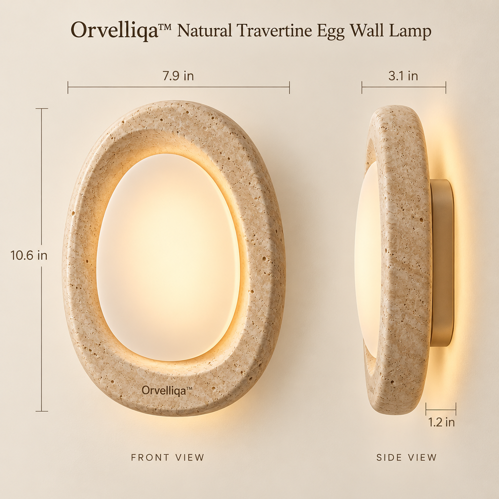Orvelliqa™ Natural Travertine Egg Wall Lamp - image 2